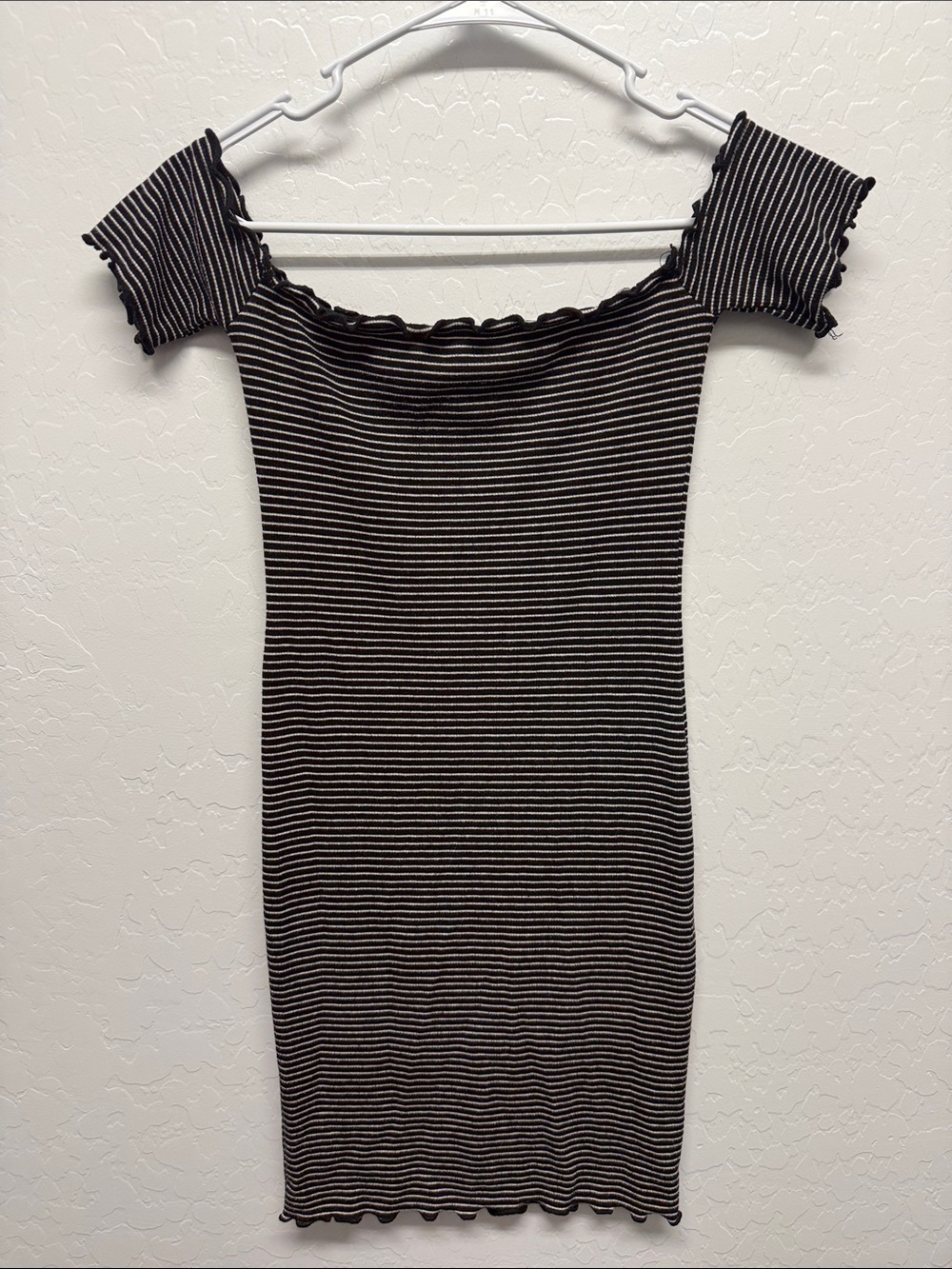 Black & White Striped Off-Shoulder Mini Dress